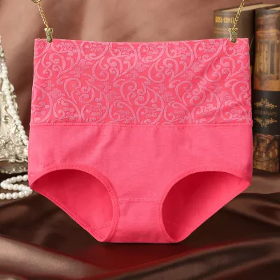 Plus Size Women High Waist Cotton Panties Floral Pattern