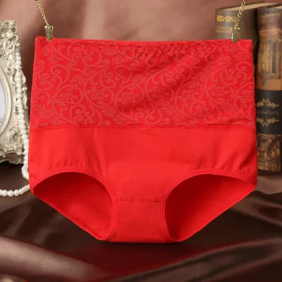 Plus Size Women High Waist Cotton Panties Floral Pattern