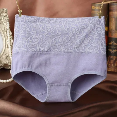 Plus Size Women High Waist Cotton Panties Floral Pattern