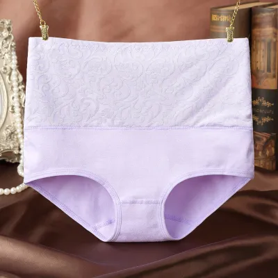 Plus Size Women High Waist Cotton Panties Floral Pattern