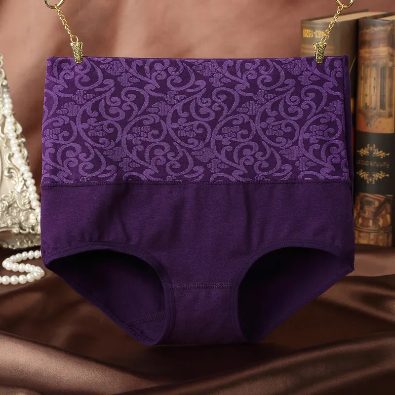 Plus Size Women High Waist Cotton Panties Floral Pattern