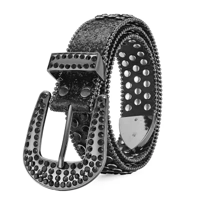 Fashion Unisex Punk Rock Rivet Rhinestone Inlay Wide Belt