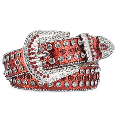 Fashion Unisex Punk Rock Rivet Rhinestone Inlay Wide Belt
