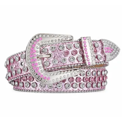 Fashion Unisex Punk Rock Rivet Rhinestone Inlay Wide Belt