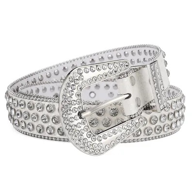 Fashion Unisex Punk Rock Rivet Rhinestone Inlay Wide Belt