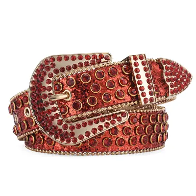 Fashion Unisex Punk Rock Rivet Rhinestone Inlay Wide Belt