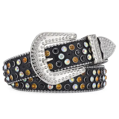 Fashion Unisex Punk Rock Rivet Rhinestone Inlay Wide Belt