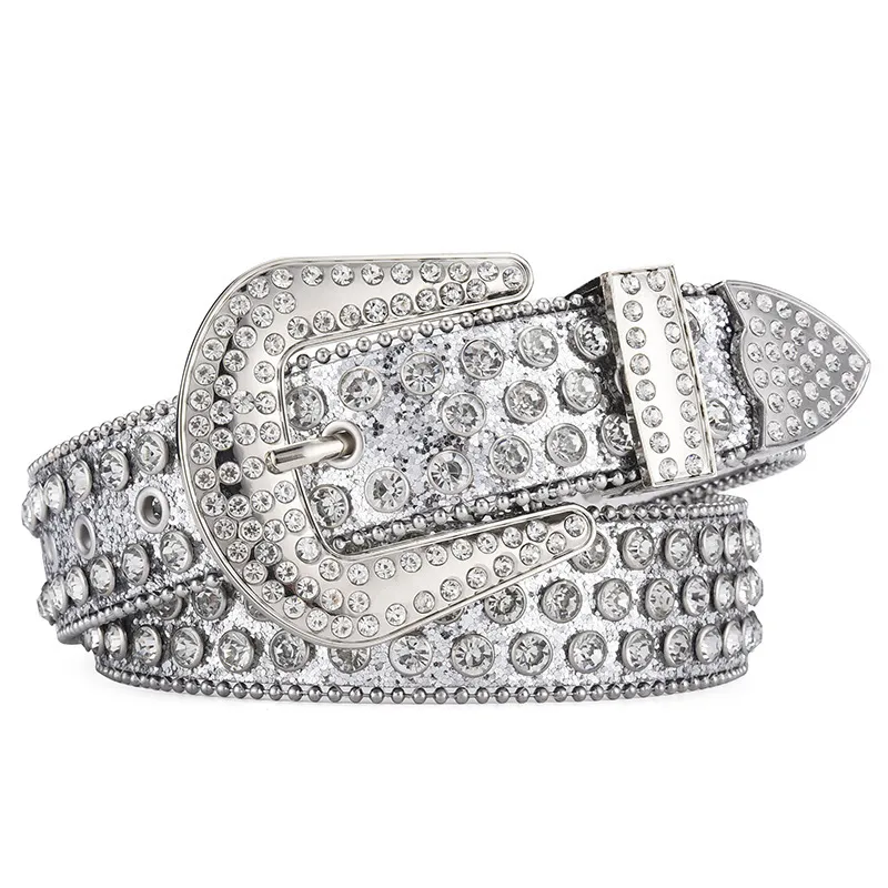 Fashion Unisex Punk Rock Rivet Rhinestone Inlay Wide Belt