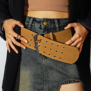 Cinturón ancho con ojal de gamuza vintage para mujer de moda