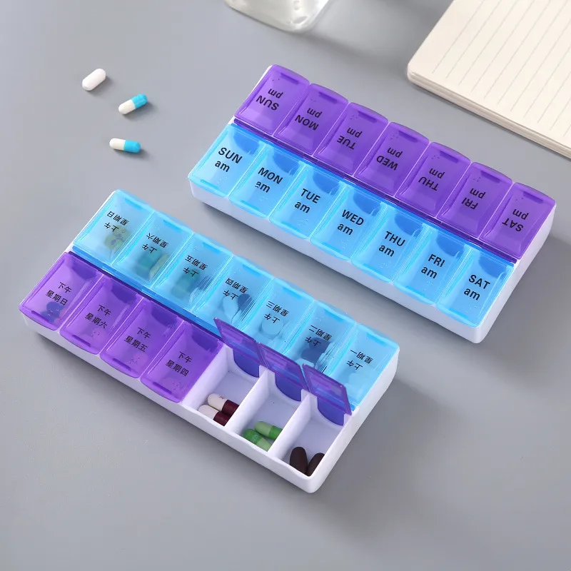Double-Row Sub-Packed Seven Days A Week Portable Large-Capacity PP Medicine Box