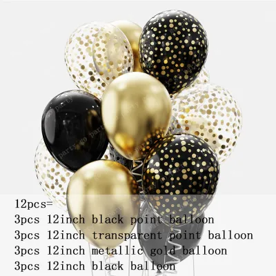 12 Pieces 12 Inch Black Gold Latex Balloon