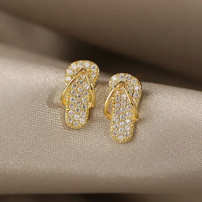 Women Rhinestone Slippers Shape Stud Earrings