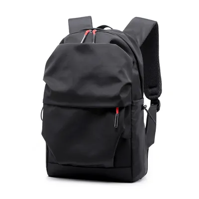 Junior High School Men Backpack Pleated Solid Color Water-Repellent Zipper Nylon Backpack
