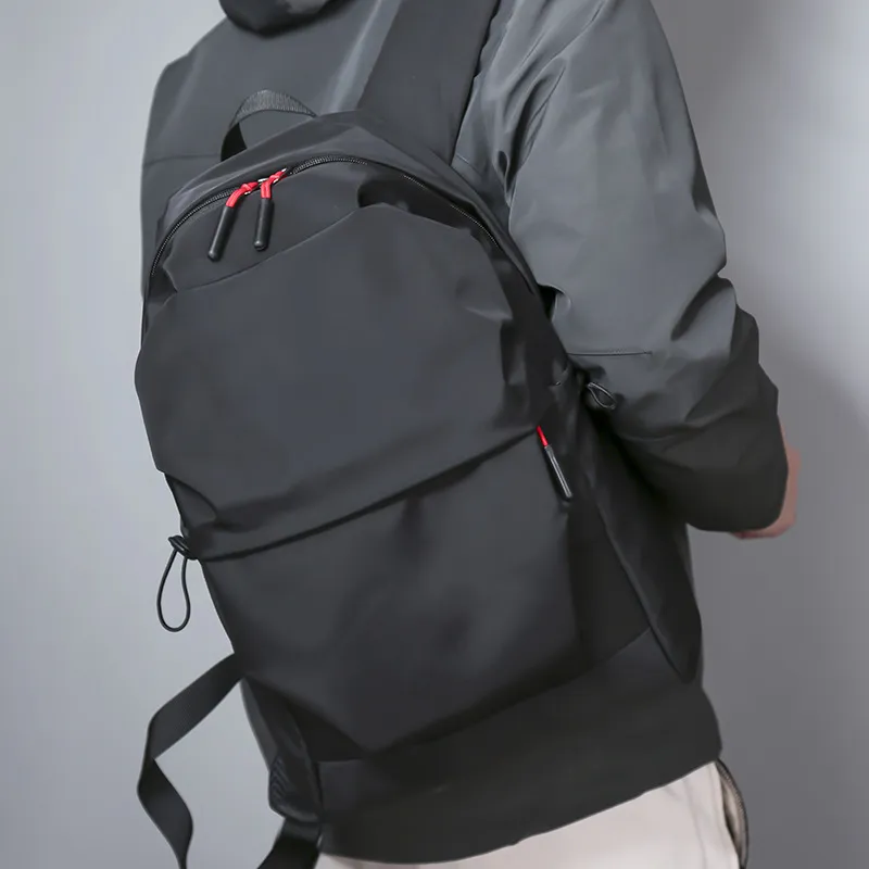 Junior High School Men Backpack Pleated Solid Color Water-Repellent Zipper Nylon Backpack
