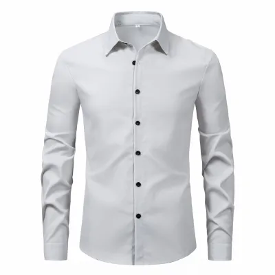 Men Fashion Slim Fit Business Solid Color Long Sleeve Lapel Dress Shirts