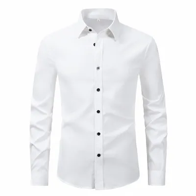 Men Fashion Slim Fit Business Solid Color Long Sleeve Lapel Dress Shirts
