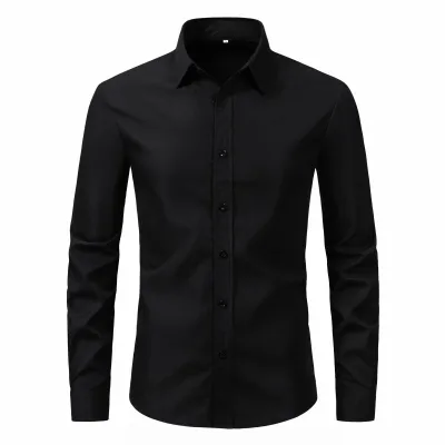 Men Fashion Slim Fit Business Solid Color Long Sleeve Lapel Dress Shirts