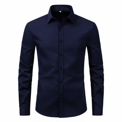 Men Fashion Slim Fit Business Solid Color Long Sleeve Lapel Dress Shirts