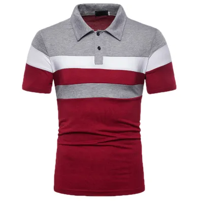Men Fashion Casual Striped Short Sleeve Lapel Polo Shirt