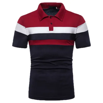 Men Fashion Casual Striped Short Sleeve Lapel Polo Shirt
