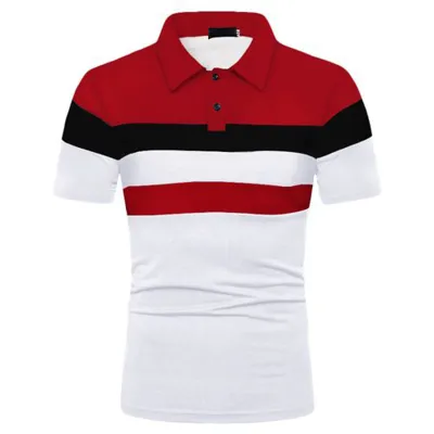 Men Fashion Casual Striped Short Sleeve Lapel Polo Shirt
