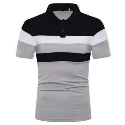 Men Fashion Casual Striped Short Sleeve Lapel Polo Shirt