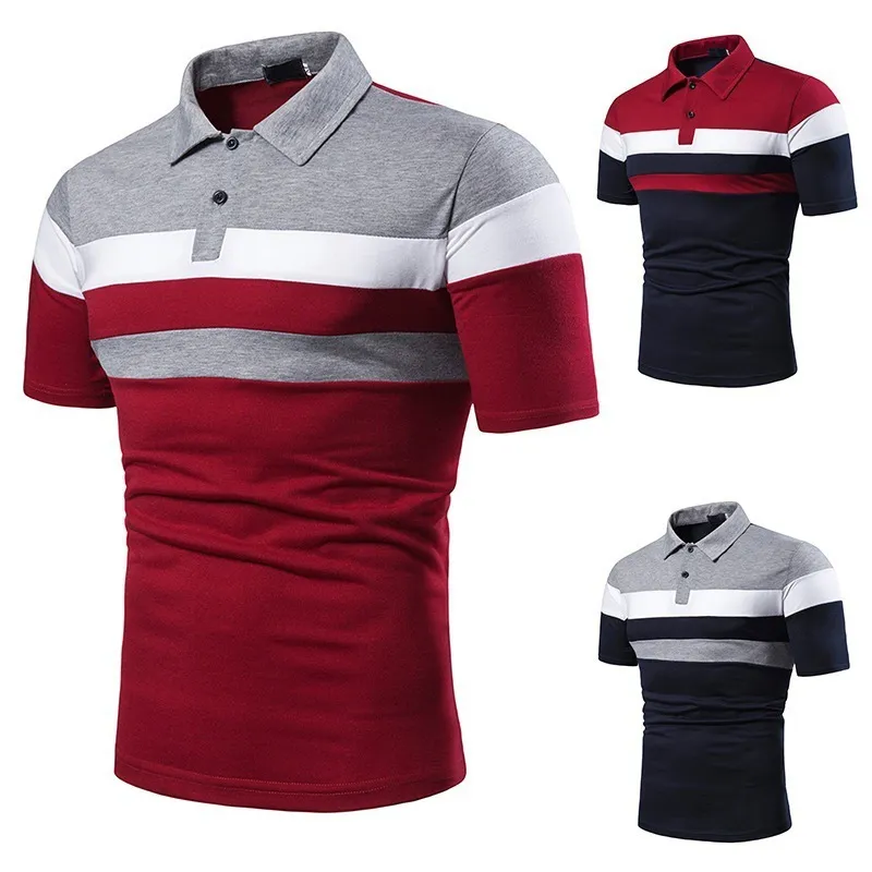 Men Fashion Casual Striped Short Sleeve Lapel Polo Shirt