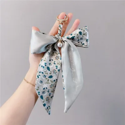 Women Fashion Creative Bow Silk Scarf Keychain Pendant