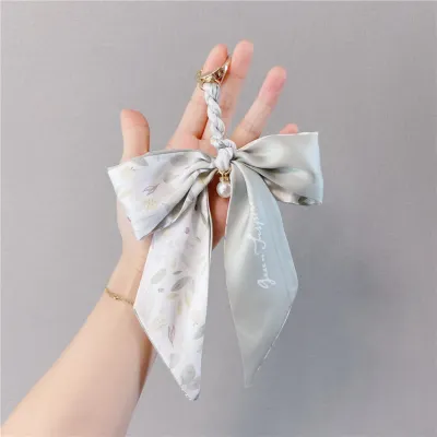 Women Fashion Creative Bow Silk Scarf Keychain Pendant