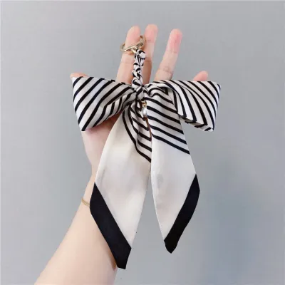 Women Fashion Creative Bow Silk Scarf Keychain Pendant
