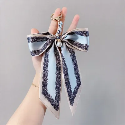 Women Fashion Creative Bow Silk Scarf Keychain Pendant