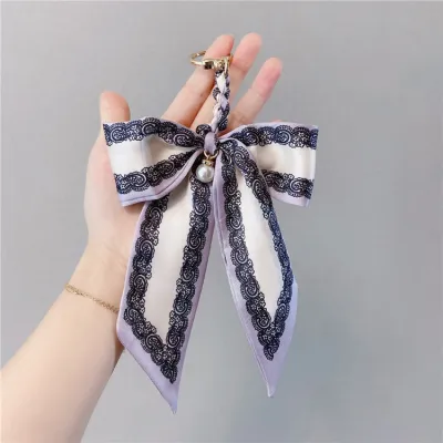 Women Fashion Creative Bow Silk Scarf Keychain Pendant