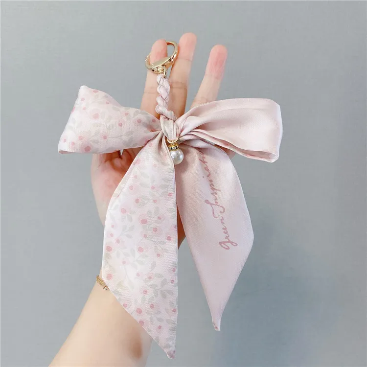 Women Fashion Creative Bow Silk Scarf Keychain Pendant