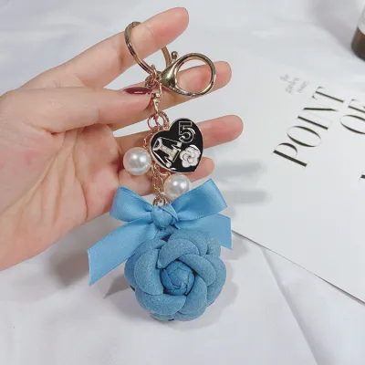 Women Fashion Creative Double-Sided Camellia Pearl Chain Key Chain Pendant
