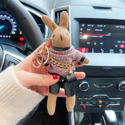 Women Cartoon Cute Plush Rabbit Backpack Keychain Pendant
