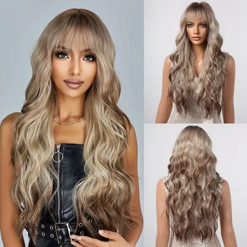 Women Fashion Bangs Gradient Long Curly Hair Wig