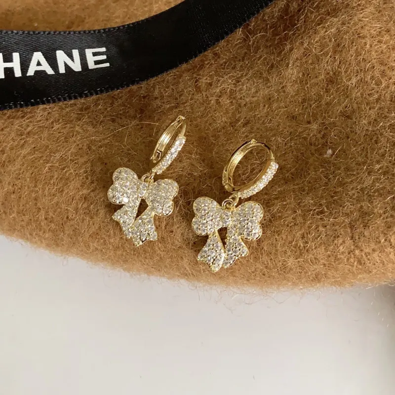 Fashion Women Exquisite Zircon Gold Electroplated Bow Earrings