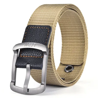 Men Casual Knitted Canvas Stripe Belt with Alloy Pin Buckle, Retro Art Style, 120cm