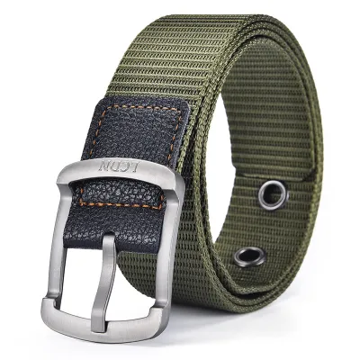Men Casual Knitted Canvas Stripe Belt with Alloy Pin Buckle, Retro Art Style, 120cm