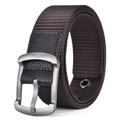 Men Casual Knitted Canvas Stripe Belt with Alloy Pin Buckle, Retro Art Style, 120cm