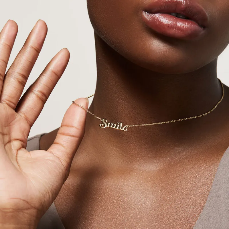 Simple Classic Letter Copper Gold Plated Smile Women Princess Necklace