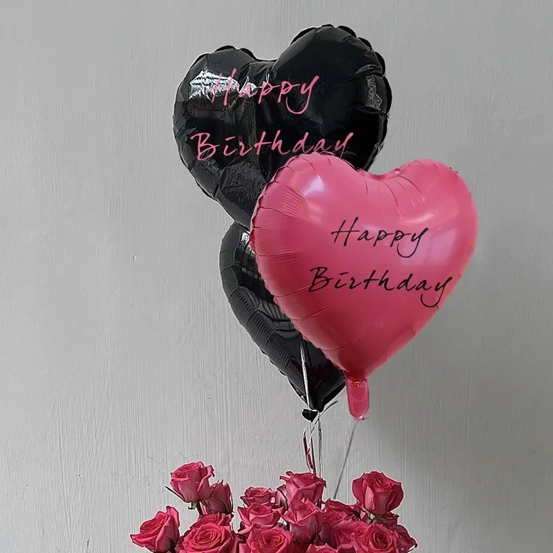 18-Inch Valentine Day Party Scene Layout Rose Black Happy Birthday Heart-Shaped Aluminum Film Balloon Decoration