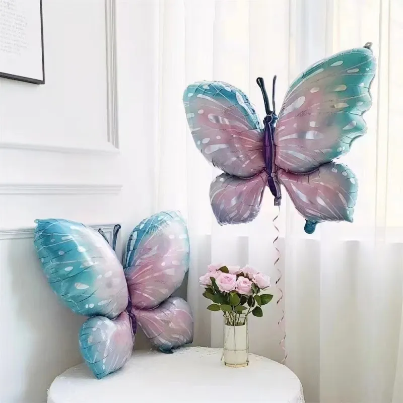 Cartoon Cute Gradual Ice Blue Butterfly Aluminum Mold Balloon Festival Decoration 50-Bag