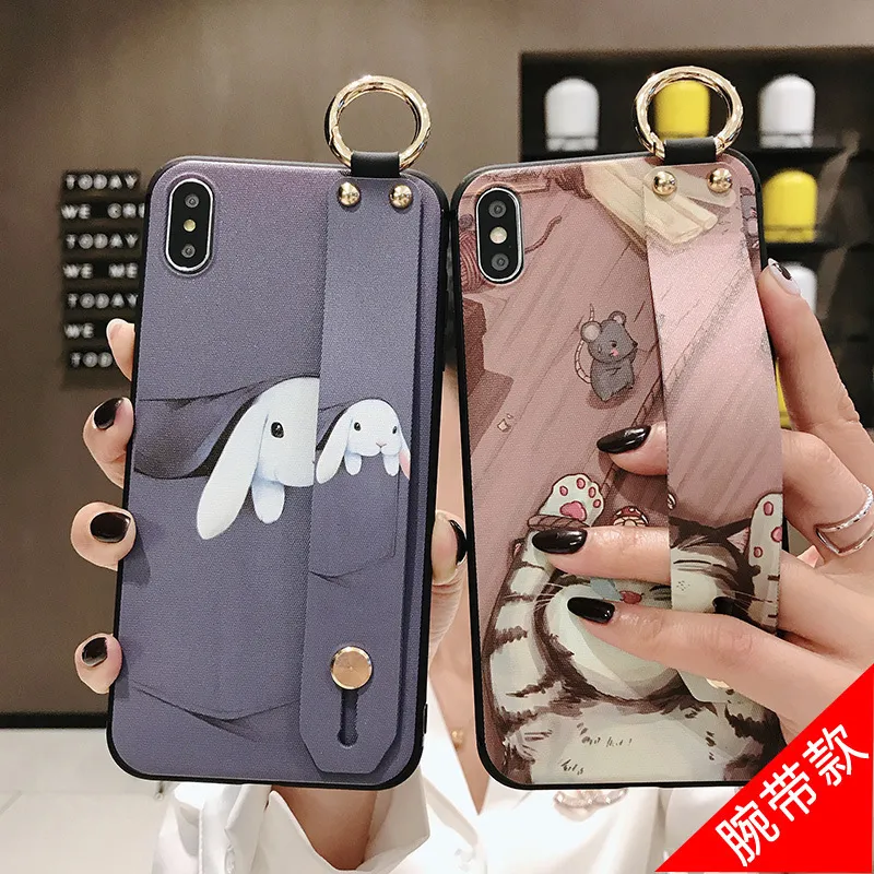 Wristband Apple 15 Pro Max Cute Animal Cat Rabbit TPU Phone Case
