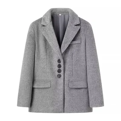 Women's Loose Fit Lapel Plush Coat Single-Breasted Long Sleeve Blazer