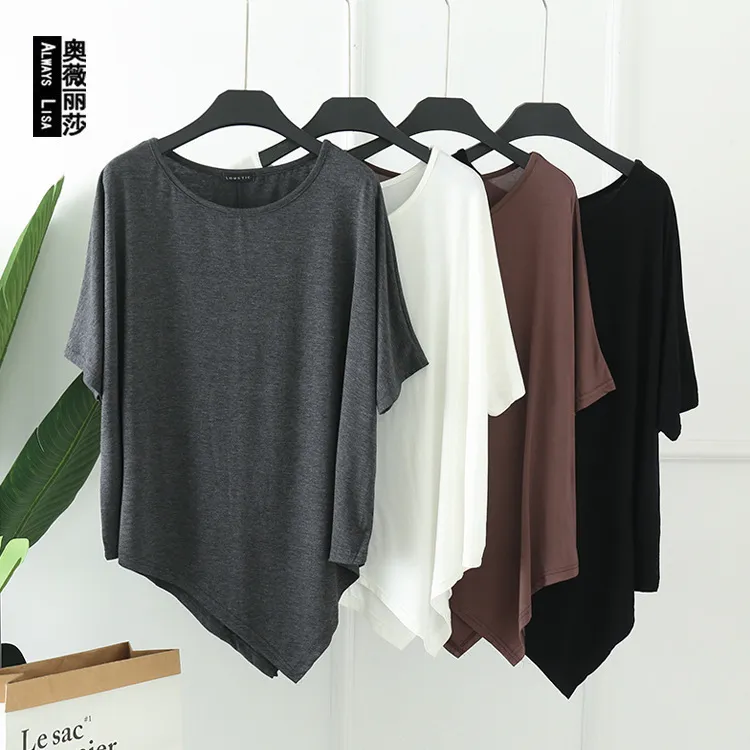 Women's Batwing Sleeve Modal Short-Sleeved T-Shirt - Loose Fit Summer Crewneck Top