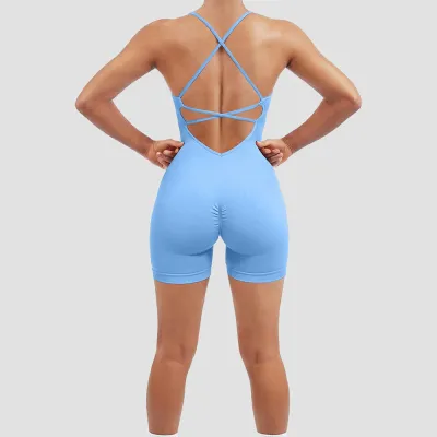 Women Yoga Backless Solid Color Quick-Dry Sports Rompers