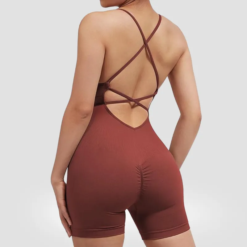 Women Yoga Backless Solid Color Quick-Dry Sports Rompers