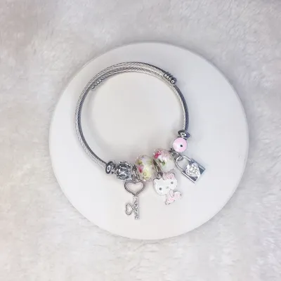 Women Fashion Rabbit Heart Crown Stainless Steel Bracelet