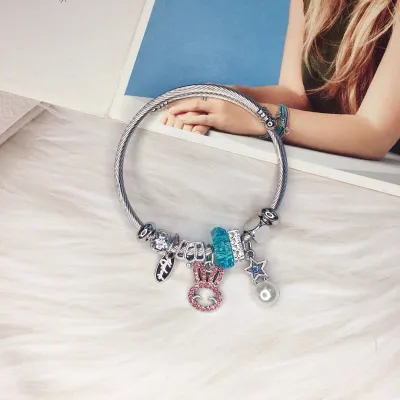 Women Fashion Rabbit Heart Crown Stainless Steel Bracelet